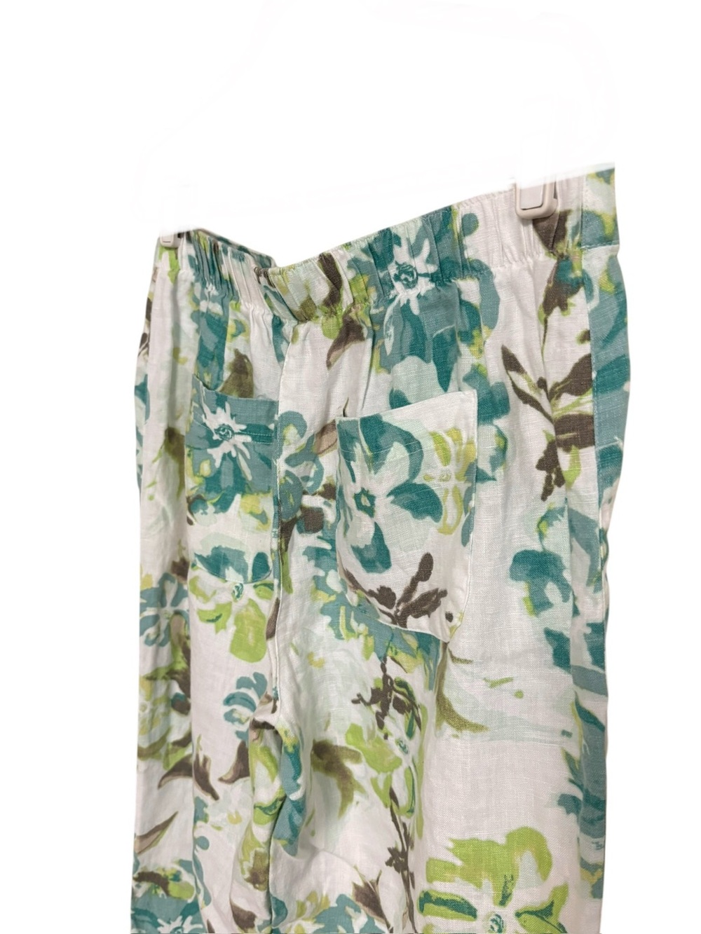 Chico’s blue green floral botanical garden print summer linen pull on pants M - Picture 9 of 11